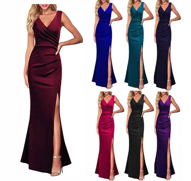 Slim Fit Spaghetti Strap Split Maxi Dress