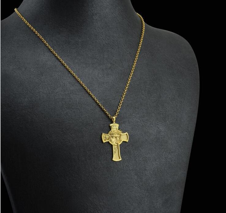 Jesus Face INRI Cross Pendant Necklace
