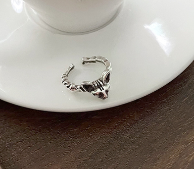 Vintage Silver Cat and Paw Adjustable Ring for Women
