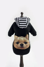 Dog Hoodie with Backpack - Cute 3D Puppy Face Pouch Fleece Sweater for Small Dogs, Warm Autumn Winter Pet Hoodie in Black or Red