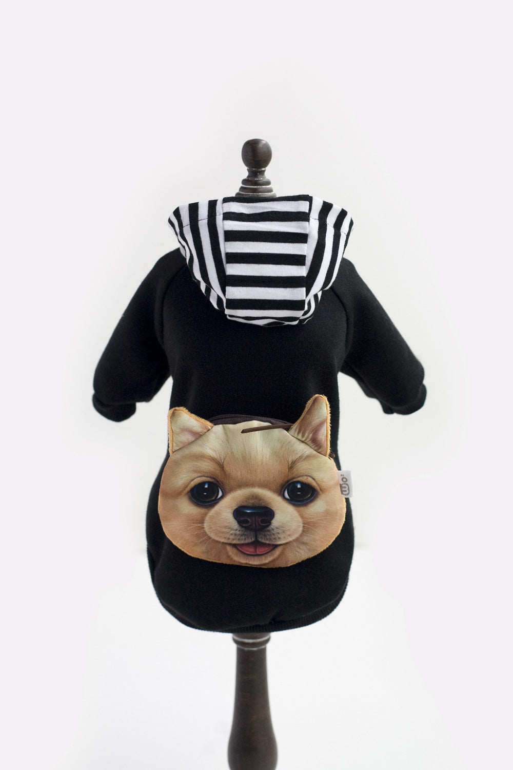 Dog Hoodie with Backpack - Cute 3D Puppy Face Pouch Fleece Sweater for Small Dogs, Warm Autumn Winter Pet Hoodie in Black or Red
