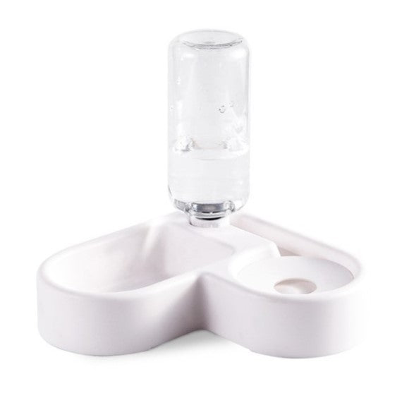 Corner Pet Feeding Bowl with Automatic Water Dispenser, 2-in-1 Food and Gravity Water Bottle Station for Dogs and Cats, Food-Grade Plastic