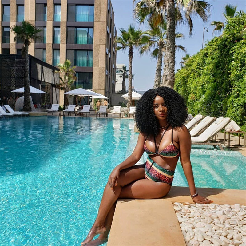 African Print High-Waist Bikini Set