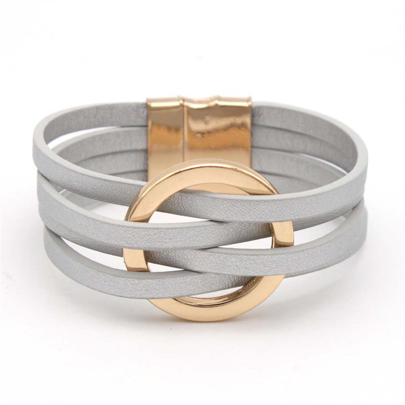 Cross Leather Multi-Layer Women's Bracelet with Cuff Ring