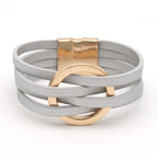 Cross Leather Multi-Layer Women's Bracelet with Cuff Ring