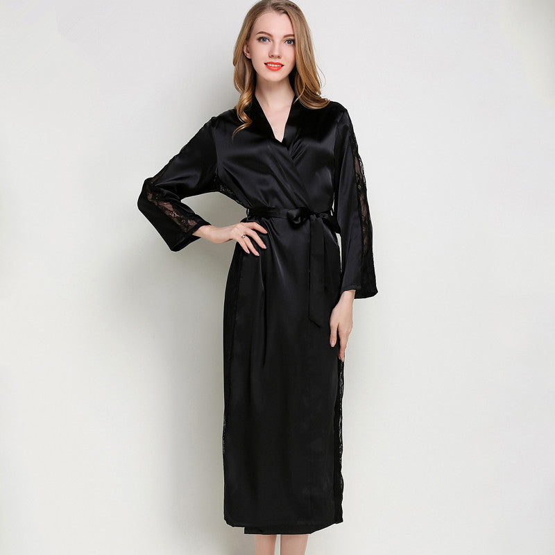 Women's Satin Lace Trim Sleepwear Robe and Pajamas