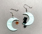 Cat and Moon Star Earrings