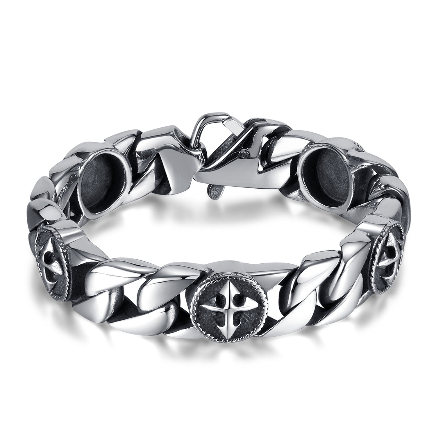 Men's Vintage Cross Titanium Steel Curb Chain Bracelet