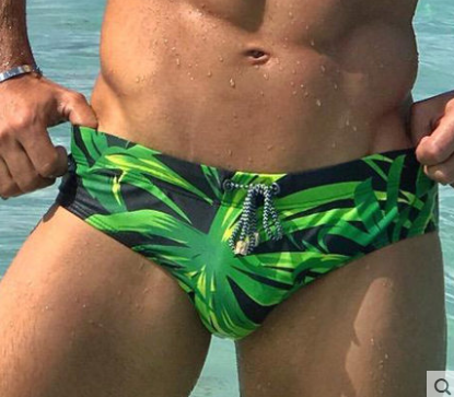 Men's Green Leaf-Print Swim Briefs