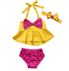 Girls' Ruffle Bow Mermaid-Scale Bikini Set with Headband