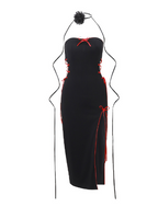Elegant Slim Fit Hollow-out Tube Top Split Dress