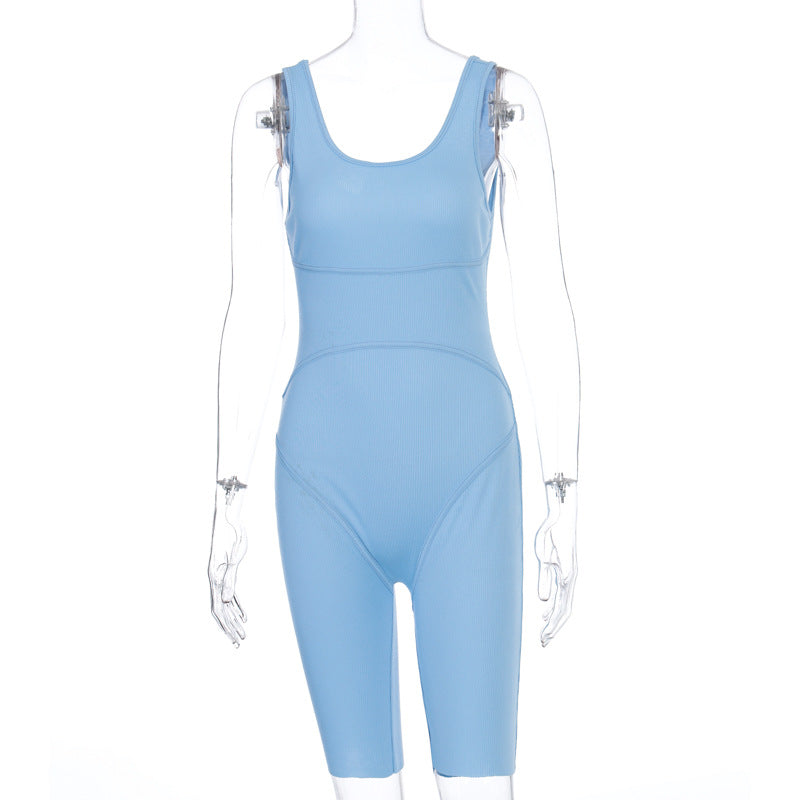 Women's Sleeveless Jumpsuit with Shorts for Fitness