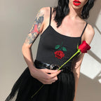 Embroidered Rose Crop Top Vest for Women