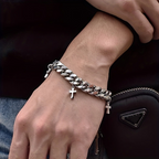 Titanium Steel Cross Charm Cuban Bracelet