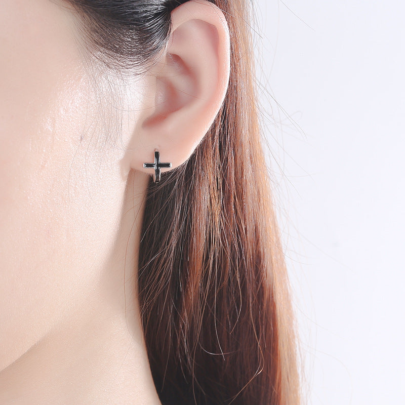 Silver Cross Hoop Earrings for Men and Women