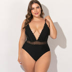 Plus Size Lace Trim One-Piece Swimsuit