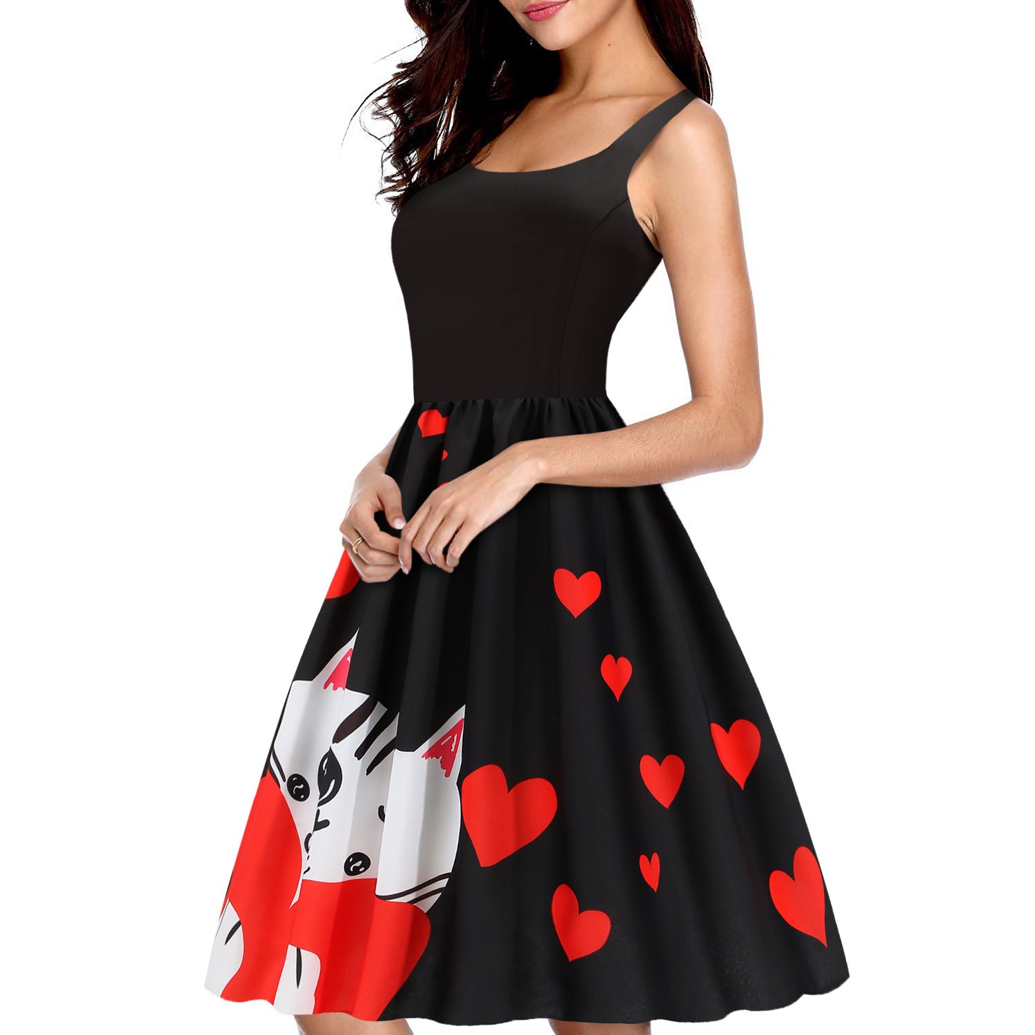Piano Keys and Music Note Print Sleeveless Swing Dress