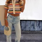 Colorful Striped Knitted Women's Suit - Top, Shorts, and Sets