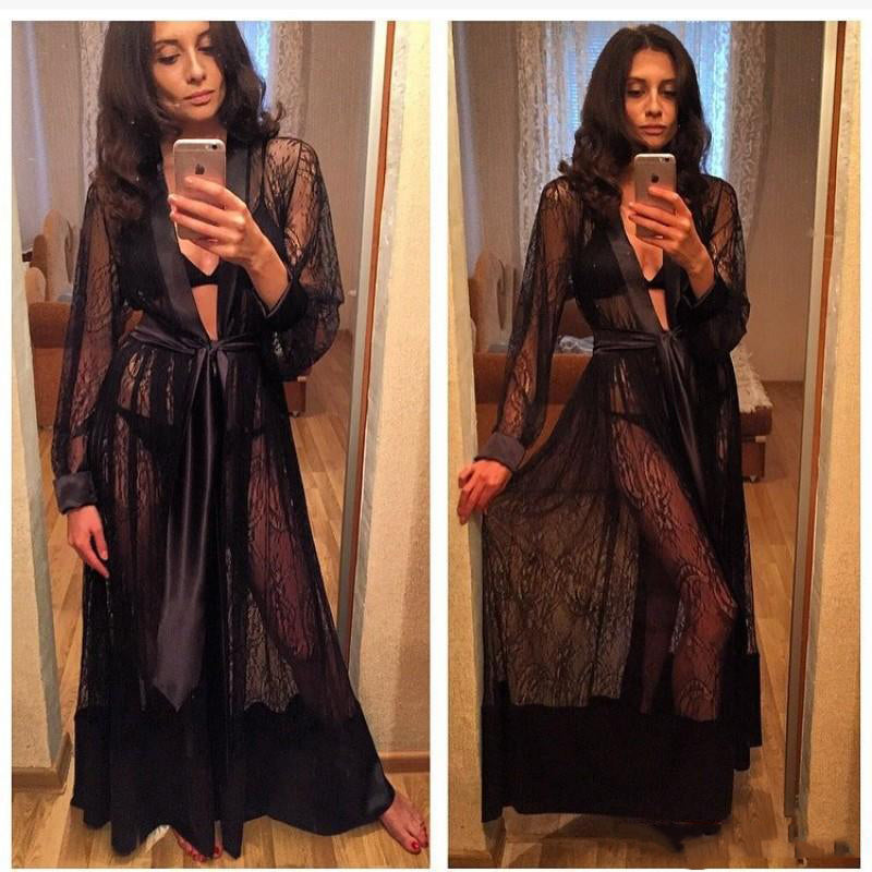 Lace Sheer Long Kimono Robe Nightwear for Women
