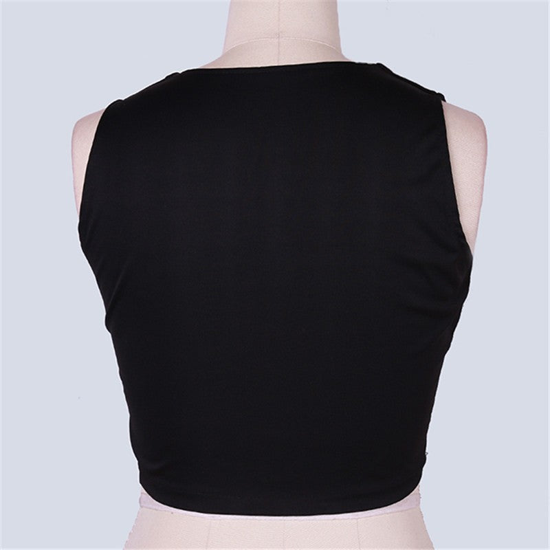Solid Color Women's Crop Top with Cross Hollow Design