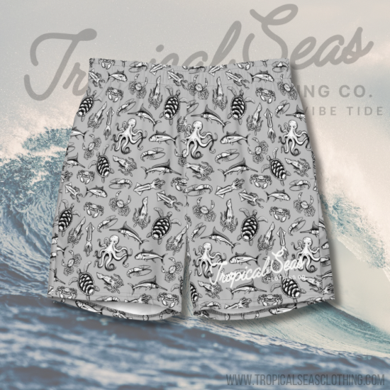 Men's Sea Creature Print Swim Trunks