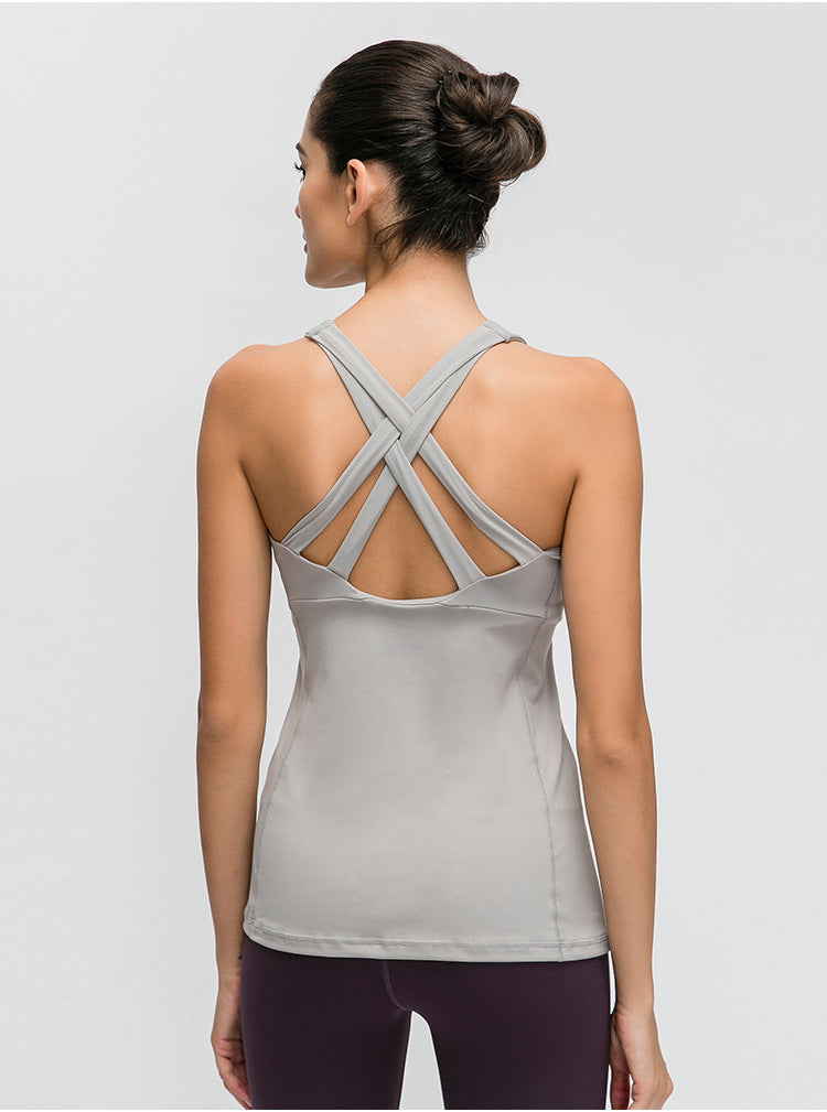 Merillat Cross-Woven Hem Yoga Tank Top with Padding