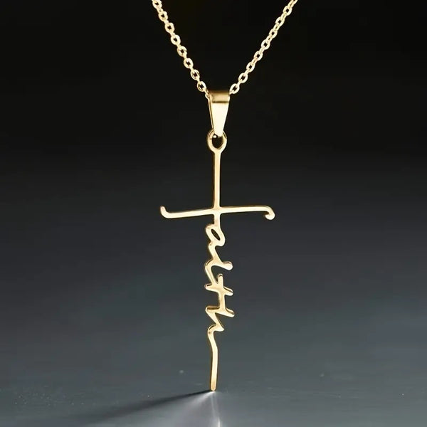 Stainless Steel Faith Cross Pendant Necklace | Christian Jewelry