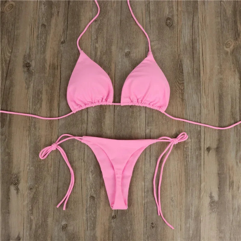 Women's White Halter Neck String Bikini Set