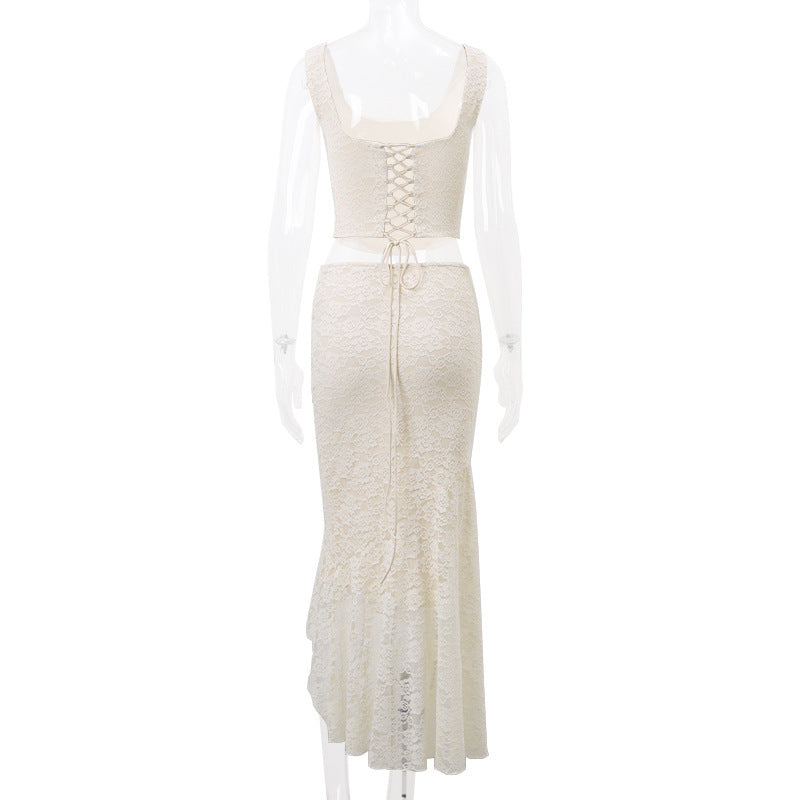 Lace Two-Piece Tube Top & Fishtail Skirt Set