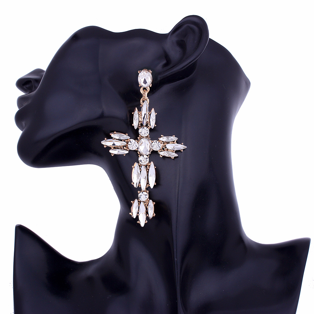 Crystal Cross Drop Earrings