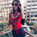 Red Basketball Jersey One-Piece Swimsuit