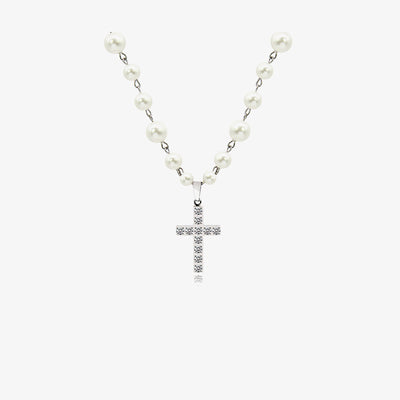 Trendy Pearl Necklace with Cross Pendant
