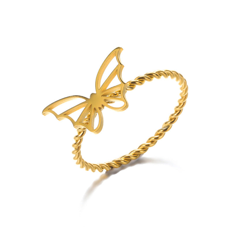 Twisted Stainless Steel Cross Butterfly Shelf Ring
