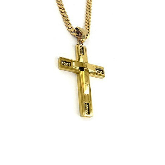Two-Tone Cross Pendant Curb Chain Necklace for Men