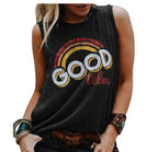 Summer Rainbow Letter Print Round Neck Tank Top