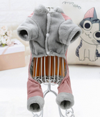 Warm Fleece-Lined Dog Jumpsuit, Cute Corduroy Overall Coat with Flower & Heart LOVE Detail for Small Dogs, Winter Pet Clothes