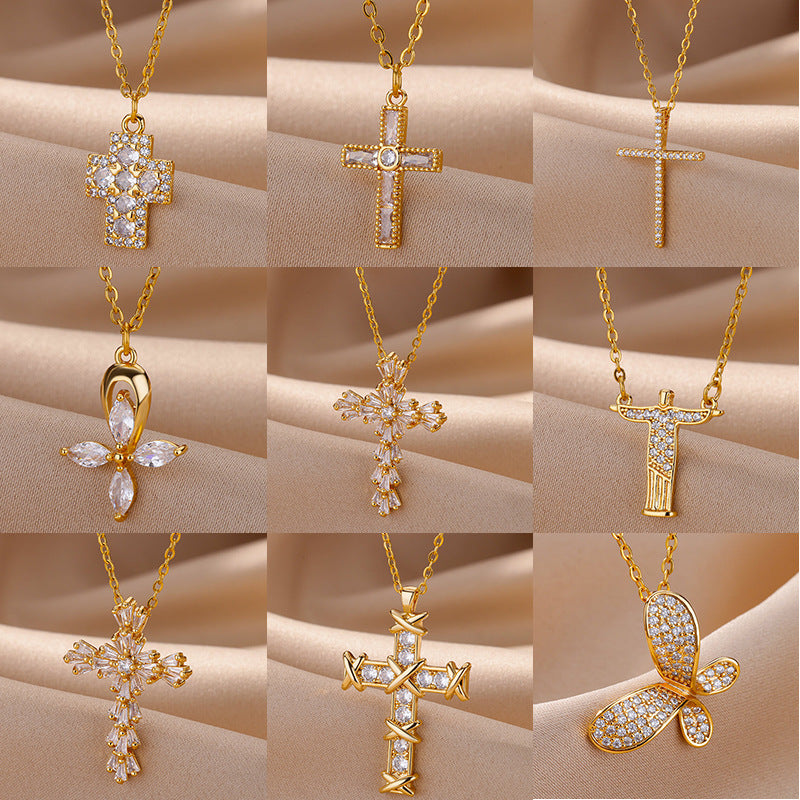 Minimalist Cross Pendant Necklace with Zirconia