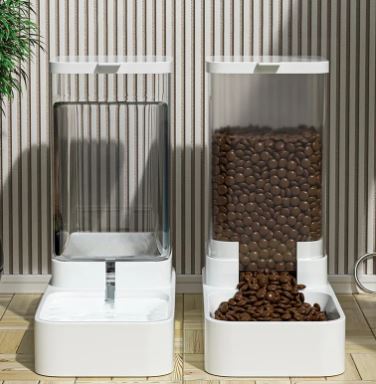 Automatic Pet Feeder and Water Dispenser Set Large Capacity Gravity Food and Water Station with Transparent Tank for Cats and Dogs