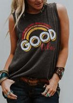 Summer Rainbow Letter Print Round Neck Tank Top