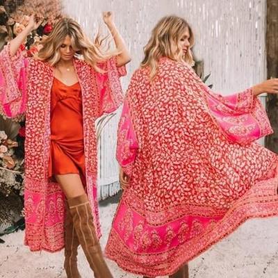 Boho Paisley Print Long Chiffon Beach Cover-Up