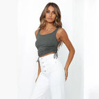 Solid Color Drawstring Crop Top for Summer Fashion