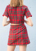 Vintage Plaid Crop Top A-Line Skirt Set