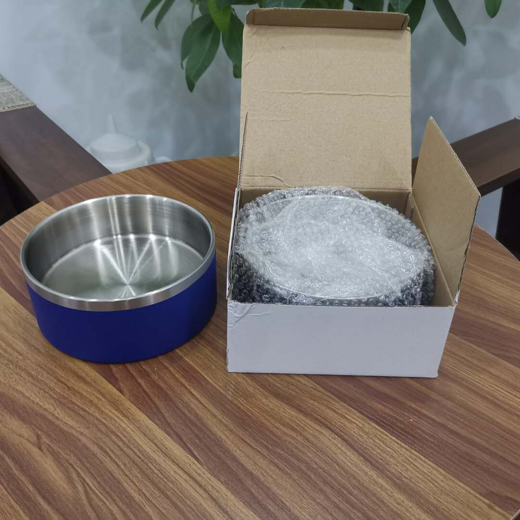 Stainless Steel Dog Bowl Double Wall Insulated Pet Food Water Dish, Heavy Duty Non-Slip Powder-Coated Feeding Bowl for Dogs and Cats 32oz 64oz
