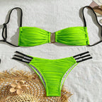 Cream Textured Bandeau Bikini Set