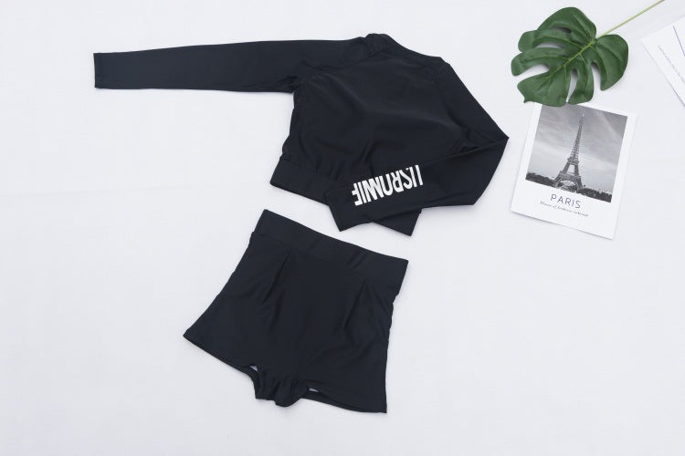 Women's Long-Sleeve Zip Rash Guard and Swim Shorts Set