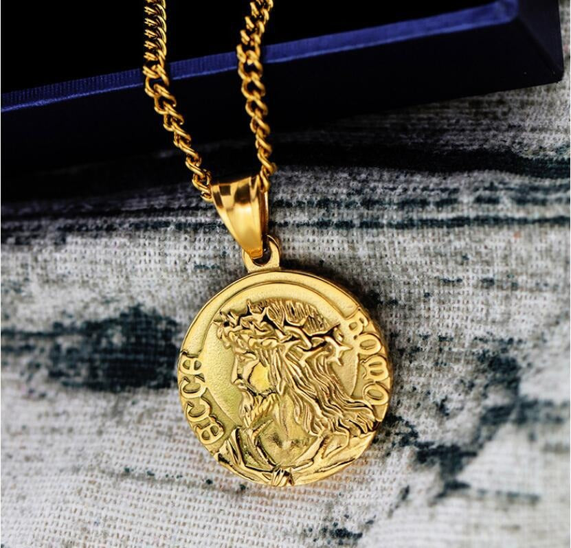 Titanium Steel Jesus Ecce Homo Pendant Necklace