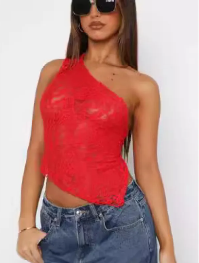 Lace-Back Asymmetrical Tank Top