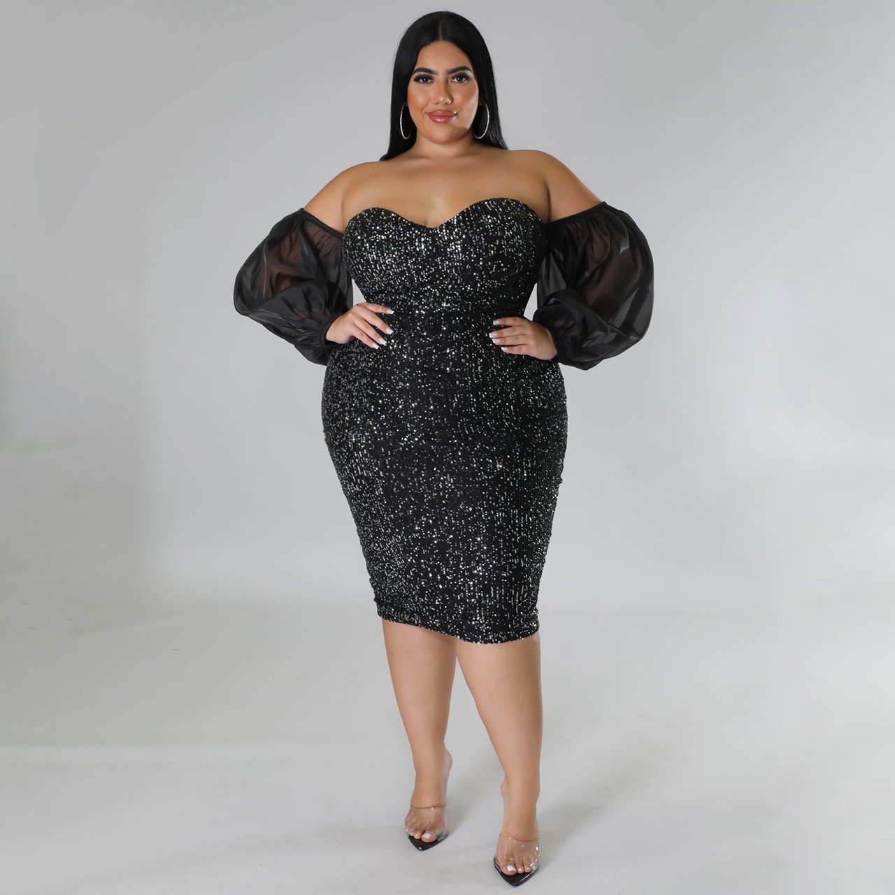 Solid Color Tube Top Mesh Evening Dress (Tight Fit)