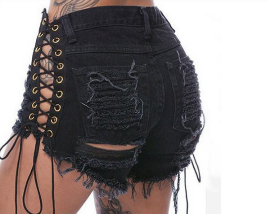 Women's Distressed Wash Denim Shorts with Fringe
