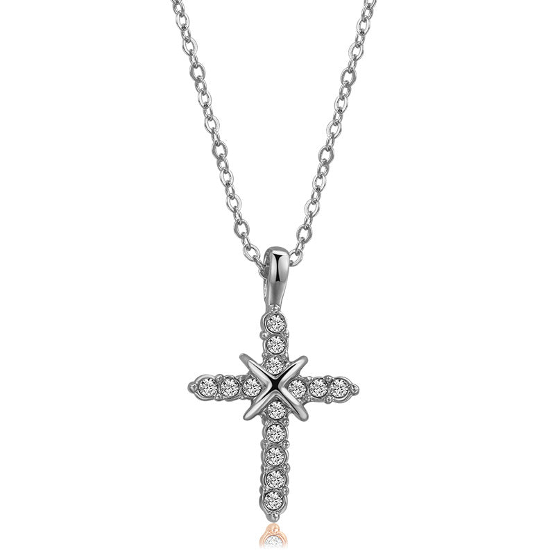 Cross Pendant Necklace with Zirconia Accents